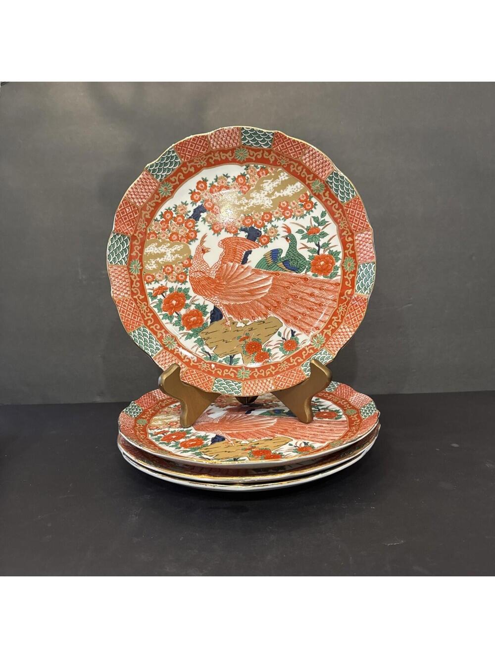 Imari Peacock Dinner Plates by Arita Japan Set of 4 - 10.25” Wide Gorgeous